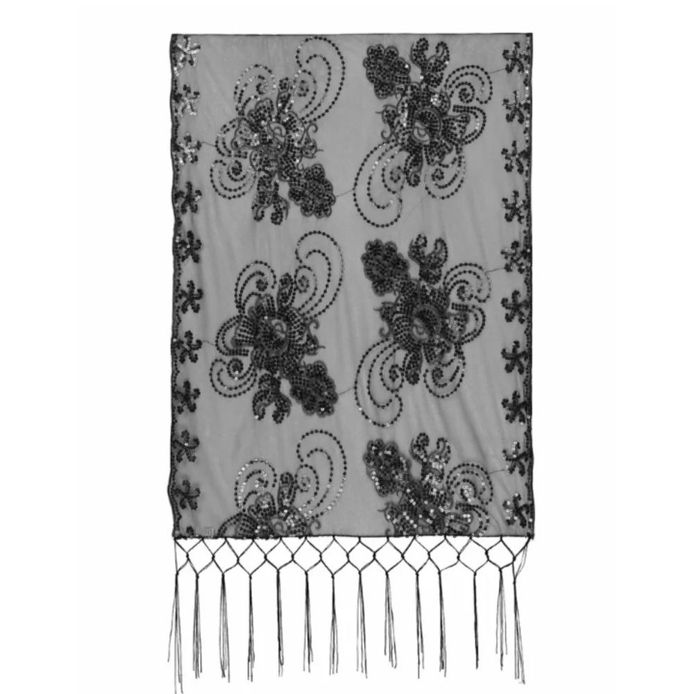 TiaoBug Women's 1920s Scarf Mesh Sequin Wedding Cape Fringed Evening Shawl Wrap - Picture 5 of 6